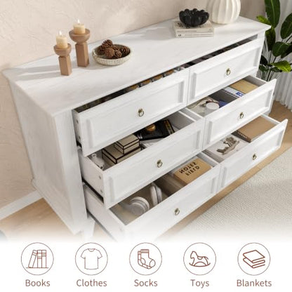 6 Drawers Dresser, 47.2" Wide Chest of Drawers, White, view 7