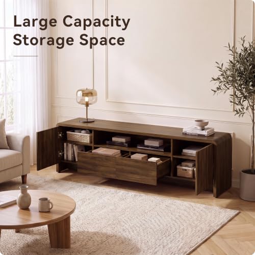 70" Curved TV Stand for 75 Inch TV, Modern Wood Media Console, view 7