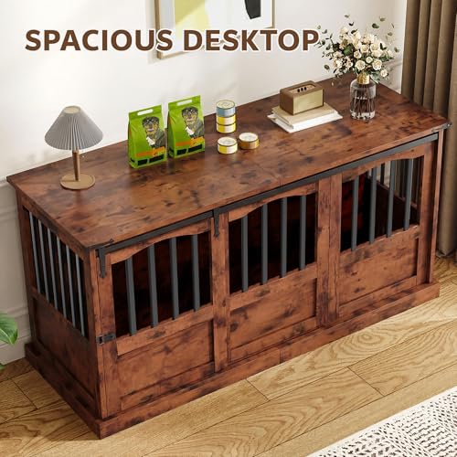 53 Inch Dog Crate Furniture Heavy Duty Dog Kennel Furniture Brown, view 5