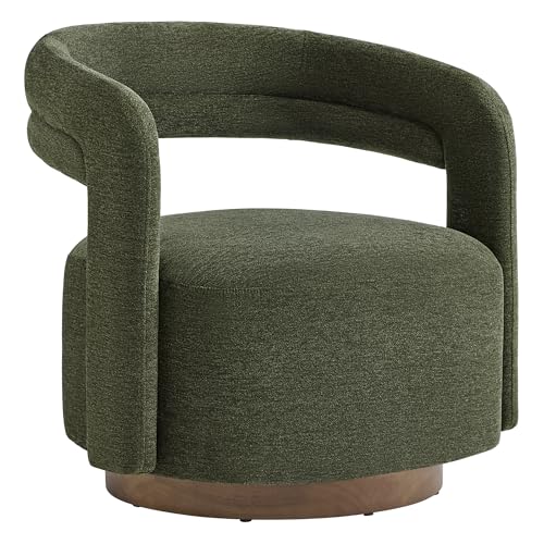 Swivel Accent Chair, Upholstered Barrel Chair with Open Back Design, Modern Arm Chair with Wooden Base for Living Room Bedroom Reading Waitingroom, Green