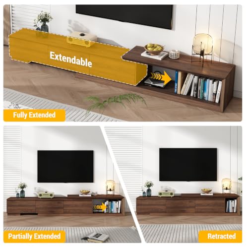 Extendable TV Stand with 3 Drawers, Modern Minimalist Entertainment Center, view 4
