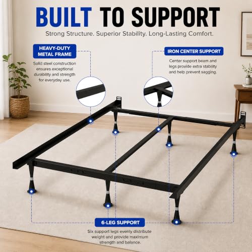 Advanced Metal Bed Frame for Box Spring and Mattress, Iron Center Support, view 3