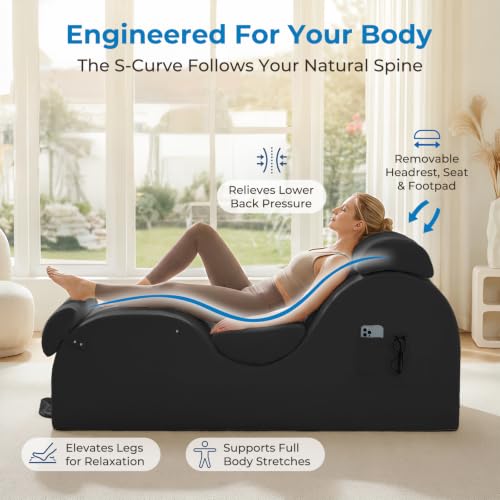 Velvet Yoga Chaise Lounge Chair Indoor with Side Pockets, Headrest, view 4