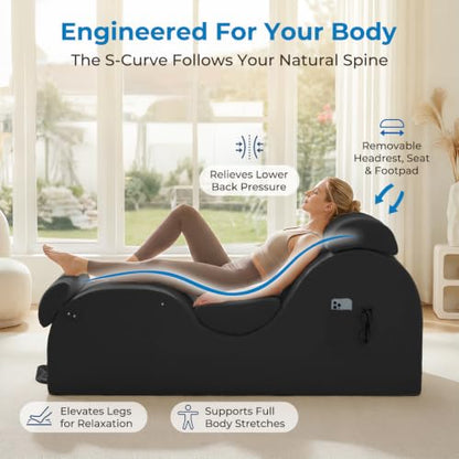 Velvet Yoga Chaise Lounge Chair Indoor with Side Pockets, Headrest, view 4