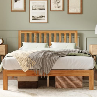 Full Size Bed Frame Wood Full Bed Frame with Headboard, view 2
