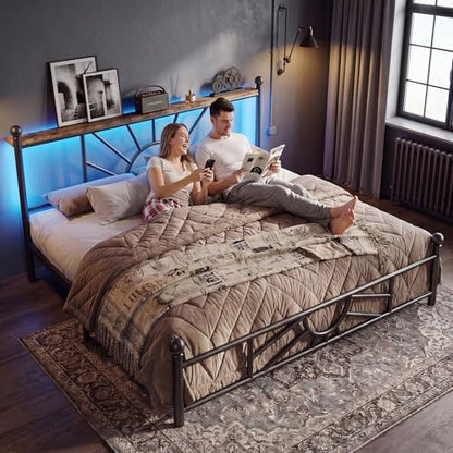 Victorian King Size Meta Platform Bed Frame with LED Lights, view 7