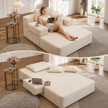 Oversized Chaise Lounge Chair Indoor,Corduroy Upholster Boneless Sofa Bed, view 2
