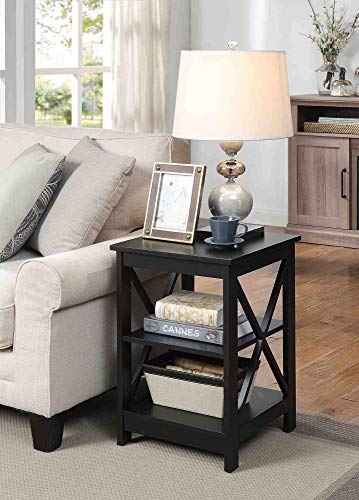 Oxford End Table 15.75" - Modern Living Room Table with Storage Shelves, Transitional Nightstand Side Table for Home Decor and Display, Black