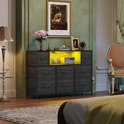 Dresser TV Stand for 55 Inch TV, 8 Drawers, LED, Black Wood Grain, view 4