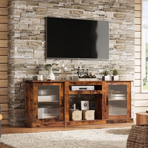 Farmhouse TV Stand for 75 inch TV, Entertainment Center with Storage Cabinets, view 5