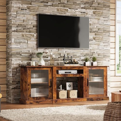 Farmhouse TV Stand for 75 inch TV, Entertainment Center with Storage Cabinets, view 5
