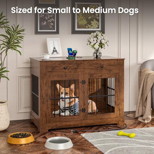 44'' Dog Crate Furniture w/Drawer Large Wooden Dog Kennel Indoor Dog House, view 5