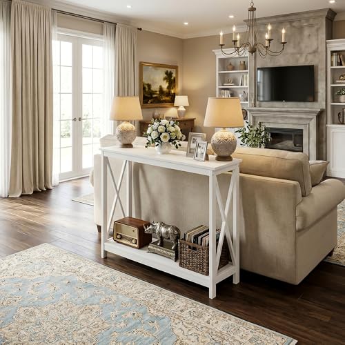 Console Table, Entryway Table, Narrow Sofa Table with 2-Tier Shelves, Entrance Table for Living Room, Entryway, Hallway, Foyer (White, 11.8" D x 39.4" W x 31.6" H)