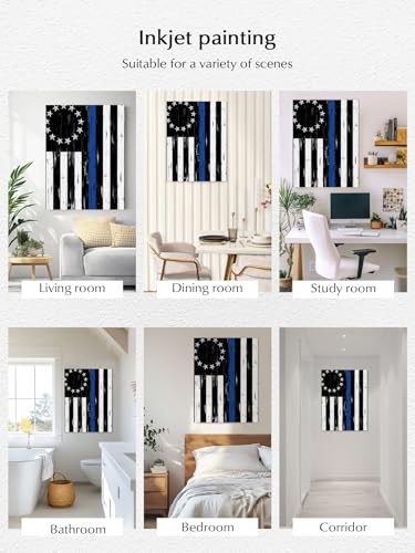 NuYeBiofx Independence Day American Flag Canvas Wall Art Prints,48"x32" Framed Picture Artwork Retro Blue Black Stripes Printed Canvas Oil Painting for Living Room Bedroom Office,Ready to Hang
