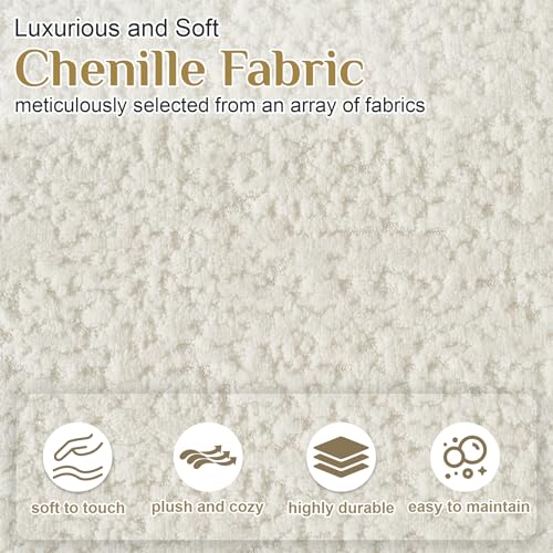 Oversized Sectional Sofa for Living Room, Modern Luxury Plush Chenille 4-Seater Extra Deep & Wide Seat Curved Cloud Couch with 4 Throw Pillows, No Assembly Needed, Cream White