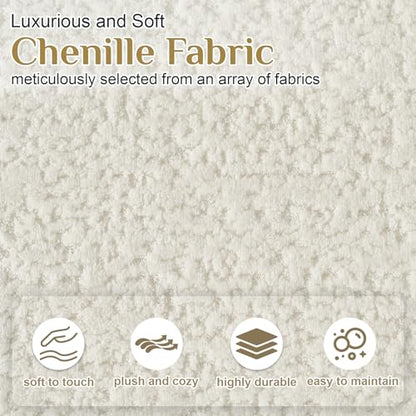 Oversized Sectional Sofa for Living Room, Modern Luxury Plush Chenille 4-Seater Extra Deep & Wide Seat Curved Cloud Couch with 4 Throw Pillows, No Assembly Needed, Cream White