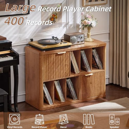 Large Record Player Stand with Vinyl Storage Up to 450 Albums, view 5