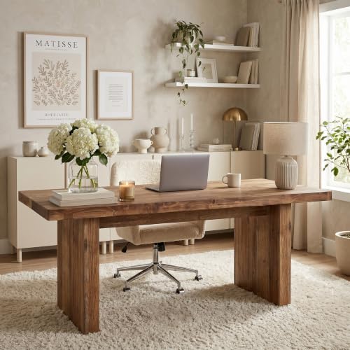 63-Inch Solid Wood Office Desk, Live Edge Wood Desk, view 4