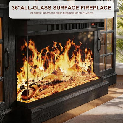 70" Fireplace TV Stand, 3-Sided Glass Fireplace and Modern Entertainment Center, view 5