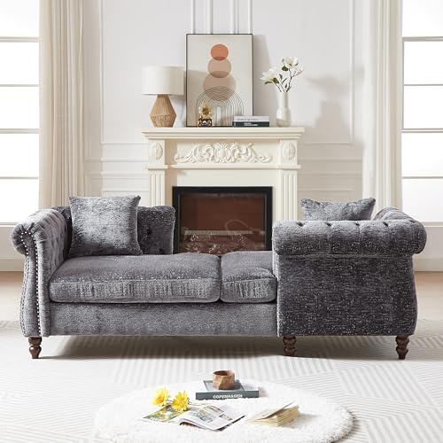 81" Chenille Face-to-face Chaise Lounge, Button Tufted Design Sofa, view 8