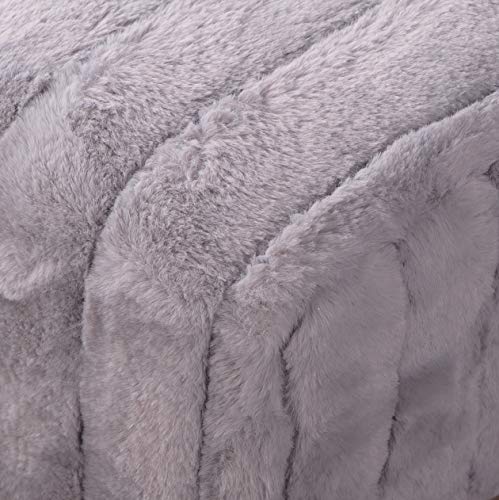 Super Mink Faux Fur Gray Ottoman Bench 19" x 13" x 17", Charcoal, Living Room Foot Rest Stool Entryway Makeup Bench End of Bed Bedroom Home Decor Chair for Sitting