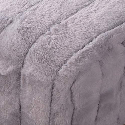 Super Mink Faux Fur Gray Ottoman Bench 19" x 13" x 17", Charcoal, Living Room Foot Rest Stool Entryway Makeup Bench End of Bed Bedroom Home Decor Chair for Sitting