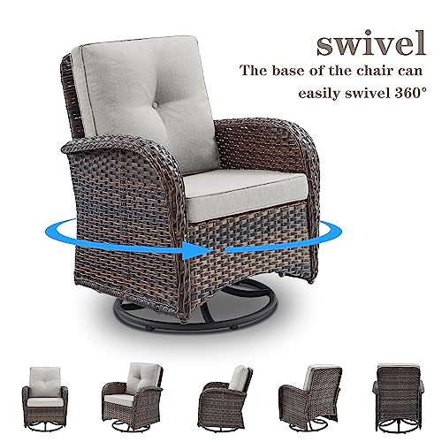 Patio Furniture Swivel Glider PE Wicker Chairs, Outdoor Swivel Rocker Seating with Cushions for Porch Deck Balcony, Brown/Beige