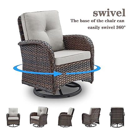 Patio Furniture Swivel Glider PE Wicker Chairs, Outdoor Swivel Rocker Seating with Cushions for Porch Deck Balcony, Brown/Beige