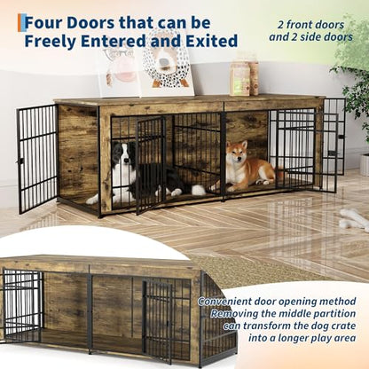78.7" Dog Crate Furniture, Dog Kennel Furniture with Divider, Lockable, view 5