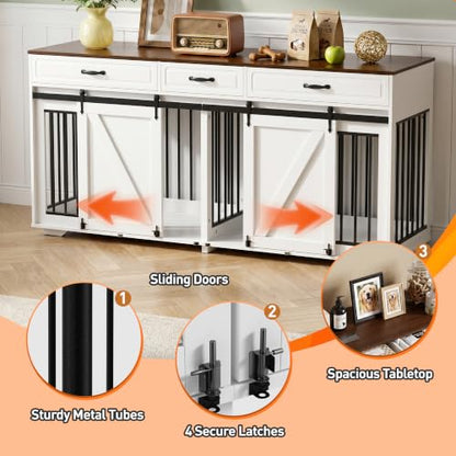 71" Double Dog Crate Furniture with 3 Drawers, view 5