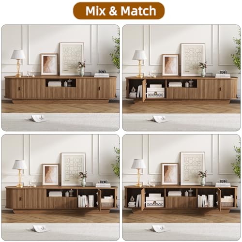 86.6'' Fluted TV Stand for 55-85 Inch, Walnut TV Console, view 7