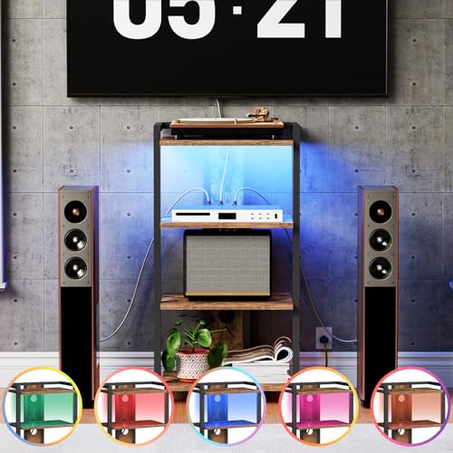 4-Tier AV Media Stand, Media Console with Charging Station and LED Light, view 7