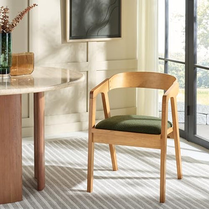 SAFAVIEH Home Collection - Wildon Solid Wood Dining Chair, Dark Green Upholstered Seat & Light Walnut Finish, Modern Accent Chair (DCH3803A)