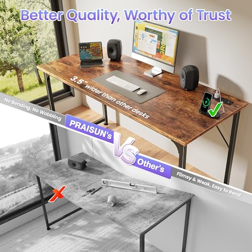 55 X 20 Inch Computer Desk, Power Outlets, USB-C, Rustic Brown, view 6