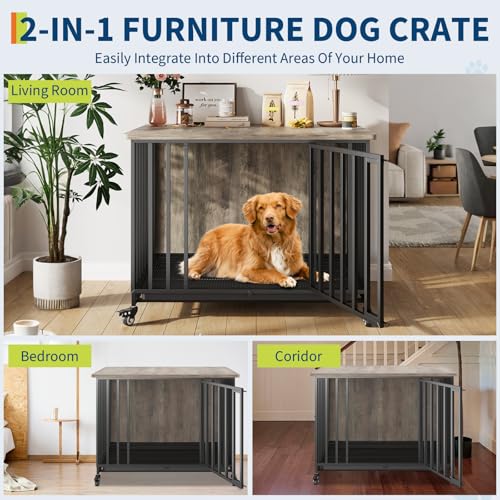 Heavy Duty Dog Crate Furniture with Wheels, view 8