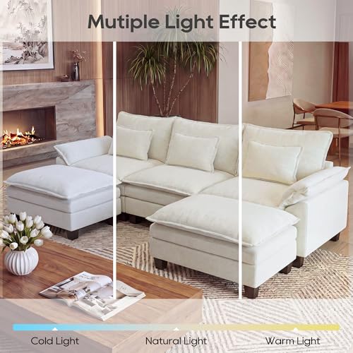 Oversized Modular Sectional Sofa，White：122" U Shaped | Modern Comfy Cloud Couch with Movable Ottoman and Pillow, Deep Seat Couches for Living Room, Bedroom or Apartment