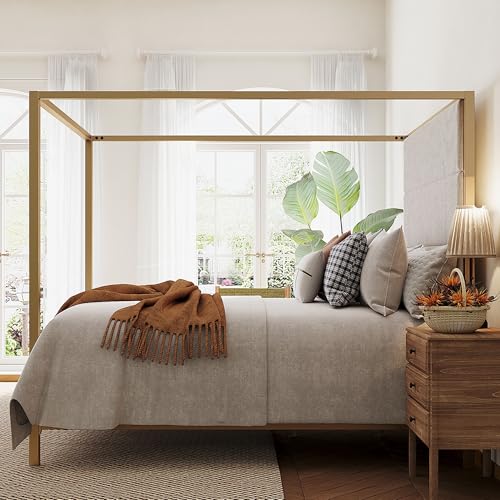 Queen Size Gold Metal Canopy Bed Frame, view 5