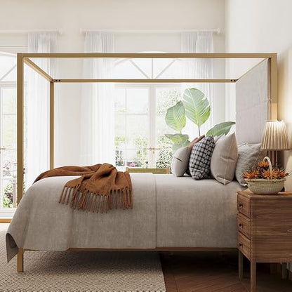Queen Size Gold Metal Canopy Bed Frame, view 5