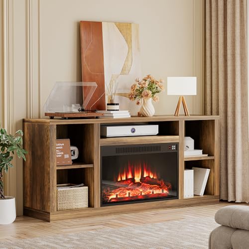 58 Inch Fireplace TV Stand for TVs up to 65+ Inch, Yellow Barnwood, view 8