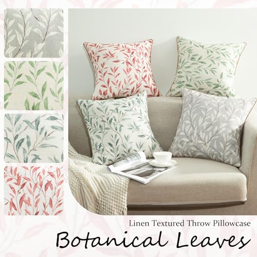 Home Decorative Throw Pillow Covers, 20 x 20 Inch Farmhouse Pink Leaves Pattern Throw Pillowcases with Piping Edge, Square Cushion Covers for Living Room, 1 Piece