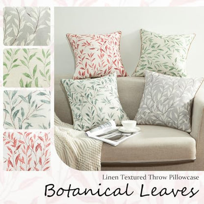 Home Decorative Throw Pillow Covers, 20 x 20 Inch Farmhouse Pink Leaves Pattern Throw Pillowcases with Piping Edge, Square Cushion Covers for Living Room, 1 Piece