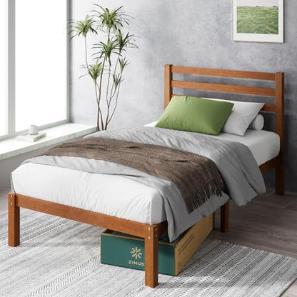 Zinus Leah Bamboo Platform Bed Frame with Headboard, Easy Assembly, Twin, view 2