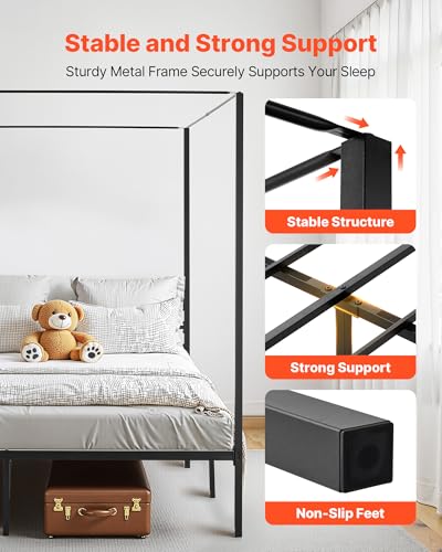 Canopy Bed Frame King Size, Metal Canopy Bed with Four Posters Design, view 5