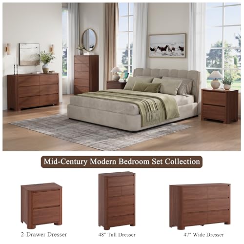 Walnut 6 Drawer Dresser for Bedroom, 48" Tall Chest of Drawers, view 4