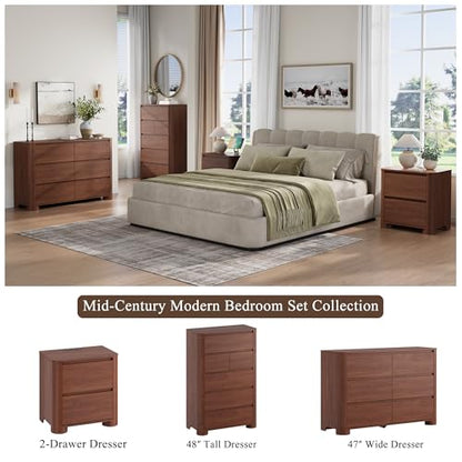 Walnut 6 Drawer Dresser for Bedroom, 48" Tall Chest of Drawers, view 4