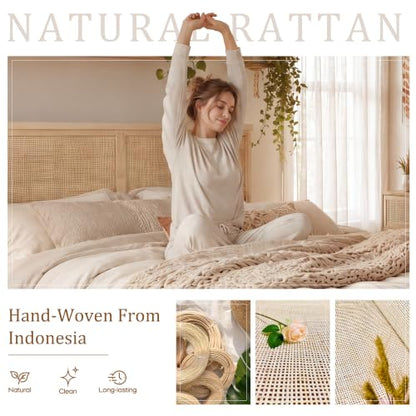 Natural Rattan King Bed Frame with Headboard, 4 Storage Drawers, view 5