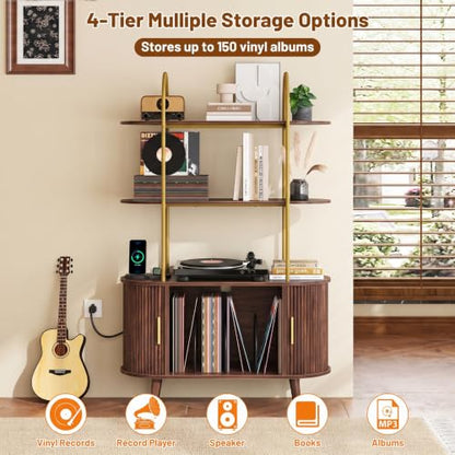 Tall Record Player Stand with Charging Station, view 4