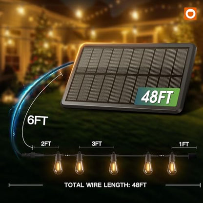 54FT Solar String Lights Outdoor Waterproof with USB Charging & Remote Control, view 8