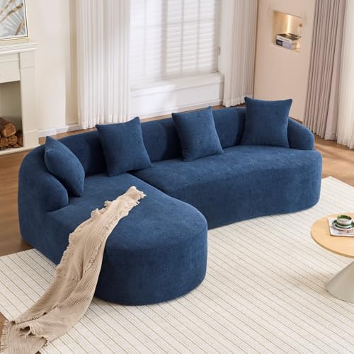 99" Curved Sectional Sofa with Chaise, Modern Luxury Chenille Cloud Couch for Living Room, Heavy Duty Oversized Deep Seat 3-Seater, 700lbs/Seat Weight Capacity, No Assembly, Antique Blue