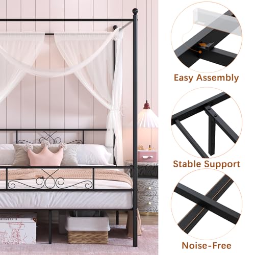 Full Metal Canopy Platform Bed Frame with Headboard, Black, view 7